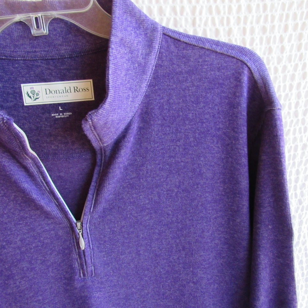 Donald Ross Solid Purple Pullover Shirt Top Zip L Large Mens